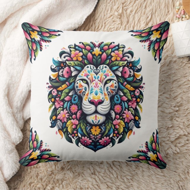 Floral Lion Silhouette Cushion (Blanket)