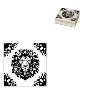 Floral Lion Silhouette Rubber Stamp