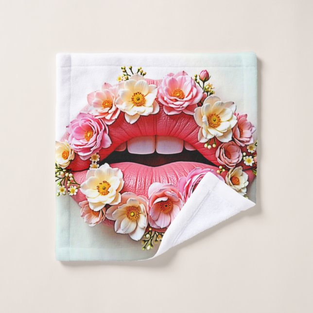 Floral Lips Artistry Bath Towel Set (Wash Cloth)