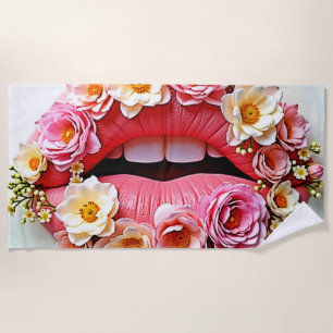 Floral Lips Artistry Beach Towel