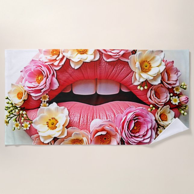 Floral Lips Artistry Beach Towel (Front)