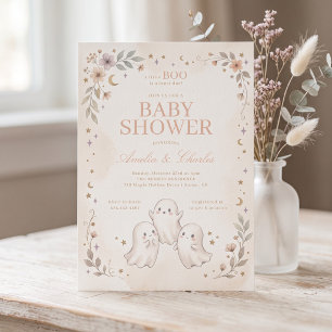 Floral Little Boo Is Almost Due Baby Shower Invitation