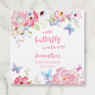 Floral Little Butterfly Baby Shower Square Favour Tags