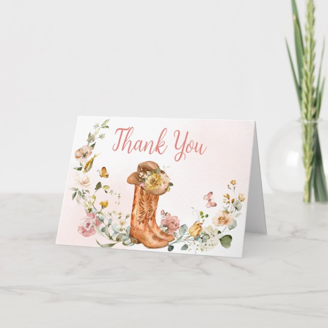 Floral Little Cowgirl Baby Shower  Thank You Card (Front)
