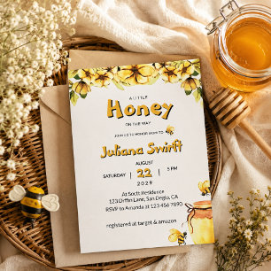 Floral Little Honey Bee Honeycomb Baby Shower Invitation