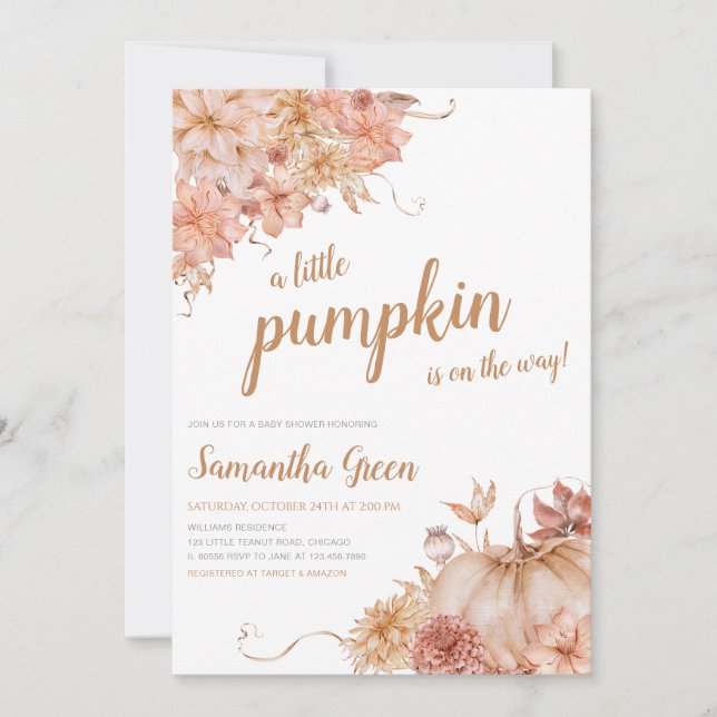 Floral Little Pumpkin Baby Shower Invitation (Front)