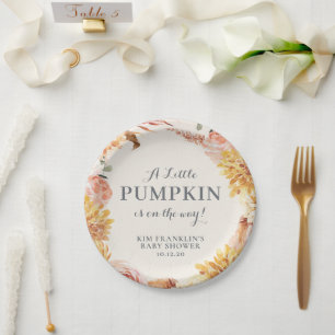 Floral Little Pumpkin Baby Shower Paper Plate