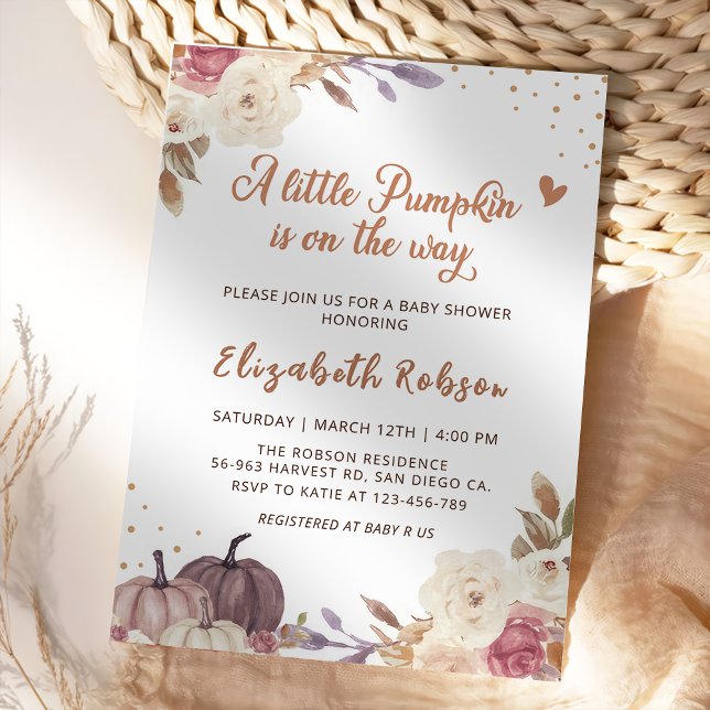 Floral Little Pumpkin Fall Baby Shower Invitation (Creator Uploaded)