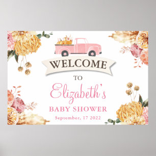 Floral Little PUMPKIN GIRL Baby Shower Welcome Poster