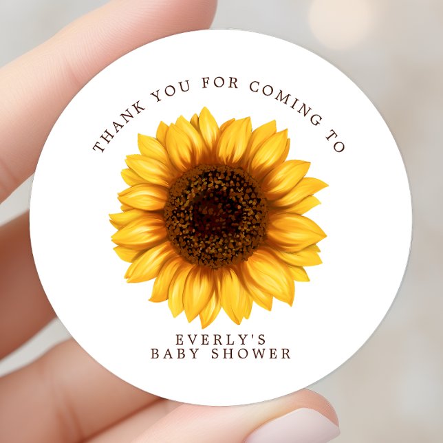 Floral Little Sunflower Baby Shower Thank You Classic Round Sticker (Creator Uploaded)