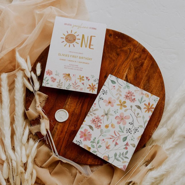 Floral Little Sunshine 1st Birthday Invitation (Creator Uploaded)