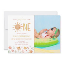 Floral Little Sunshine 1st Birthday Photo Invite