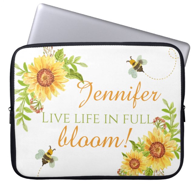Floral Live Life In Full Bloom Personalized Laptop Laptop Sleeve (Front)