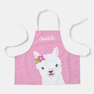 Floral Llama Alpaca Pink Girl Personalised Kids Apron