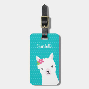 Floral Llama Alpaca Teal Personalised Luggage Tag