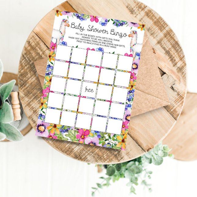 Floral Llama Baby Shower Bingo Game Card (Creator Uploaded)