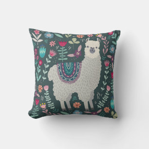Floral Llama: Vintage Hand-Drawn Doodles Cushion