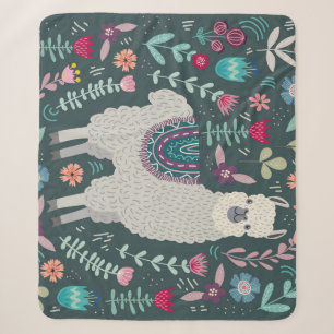 Floral Llama: Vintage Hand-Drawn Doodles Sherpa Blanket