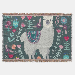Floral Llama: Vintage Hand-Drawn Doodles Throw Blanket