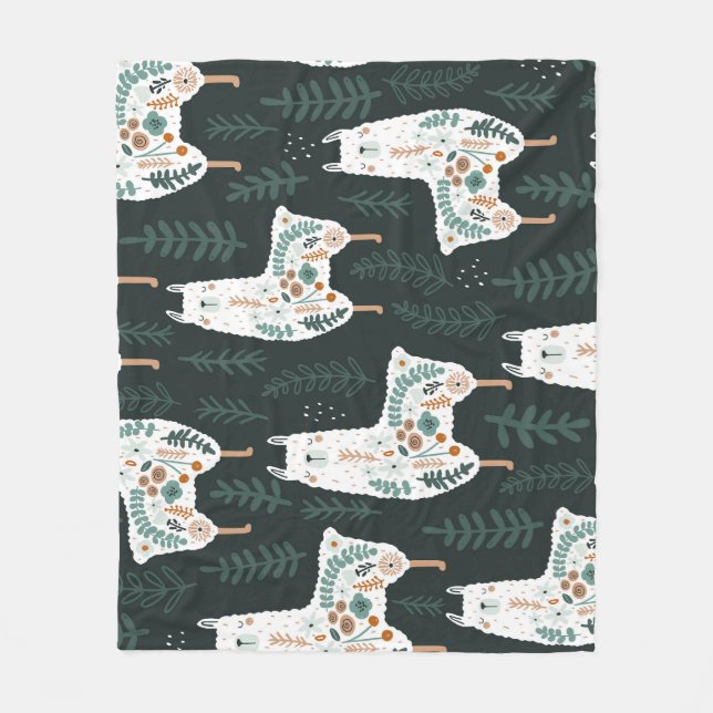 Floral Llamas Cute Vintage Texture Fleece Blanket (Front)