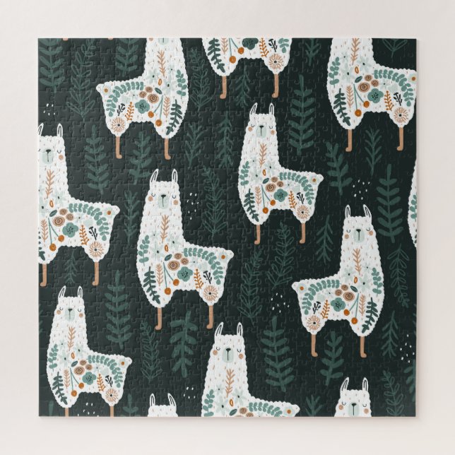 Floral Llamas Cute Vintage Texture Jigsaw Puzzle (Vertical)