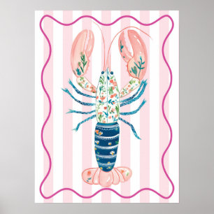 floral lobster funky wall art poster