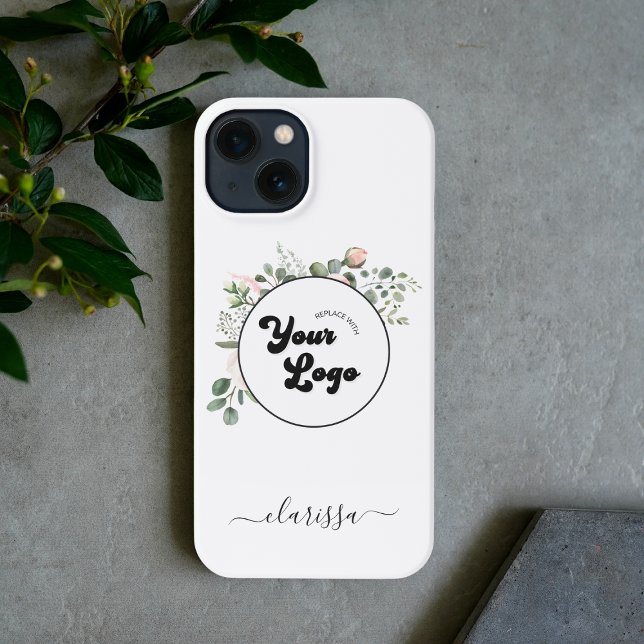 Floral Logo Custom Company Business & Name Elegant iPhone Case (Creator Uploaded)