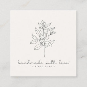 Floral logo, handmade with love milk white square business card