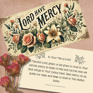 FLORAL LORD HAVE MERCY PRAYER HOLY CARD