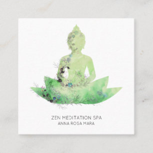 *~* Floral Lotus Buddha Meditation QR  AP33 Mint Square Business Card
