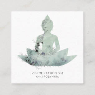 *~* Floral Lotus Buddha Meditation QR AP33 SAGE Square Business Card