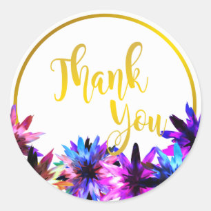 Floral Lotus Flower Gold Boarder Thank You Classic Round Sticker
