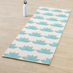 Floral Lotus Watercolor Seafoam Blue & Faux Gold Yoga Mat