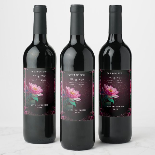 Floral Lotus Wedding Suite | Starry Night Romance Wine Label (Bottles)