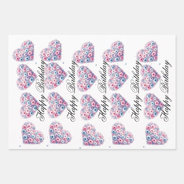 Floral Love Birthday Wrap Wrapping Paper Sheet (Front)