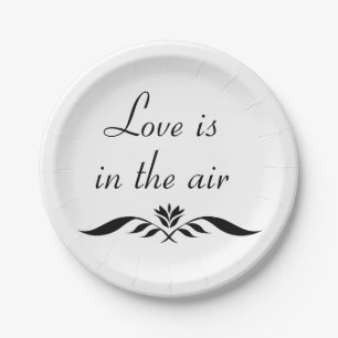 Floral Love Black White Wedding Elegant Modern Paper Plate