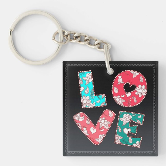 Floral LOVE – Cute Patterned Keychain Gift (Front)