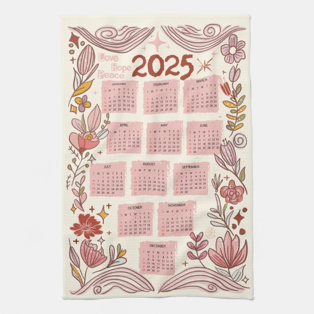 Floral Love, Hope, Peace Towel &Happy 2025 (Vertical)