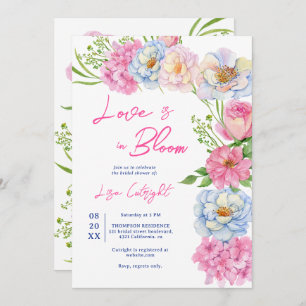 Floral Love in bloom pink summer bridal shower Invitation
