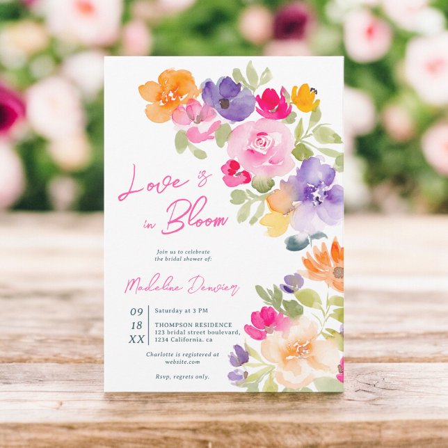Floral Love in bloom pink summer bridal shower Invitation (Floral Love in bloom pink summer bridal shower Invitation)