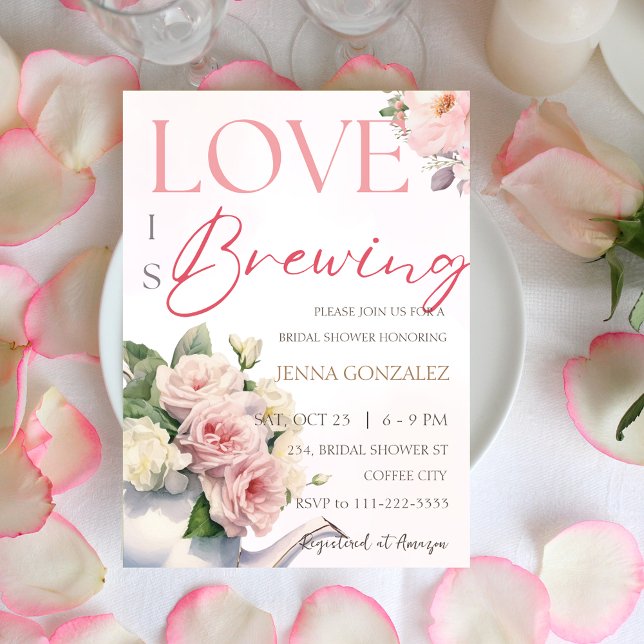 Floral Love is Brewing Blush Tea Bridal Shower Invitation (Creator Uploaded)