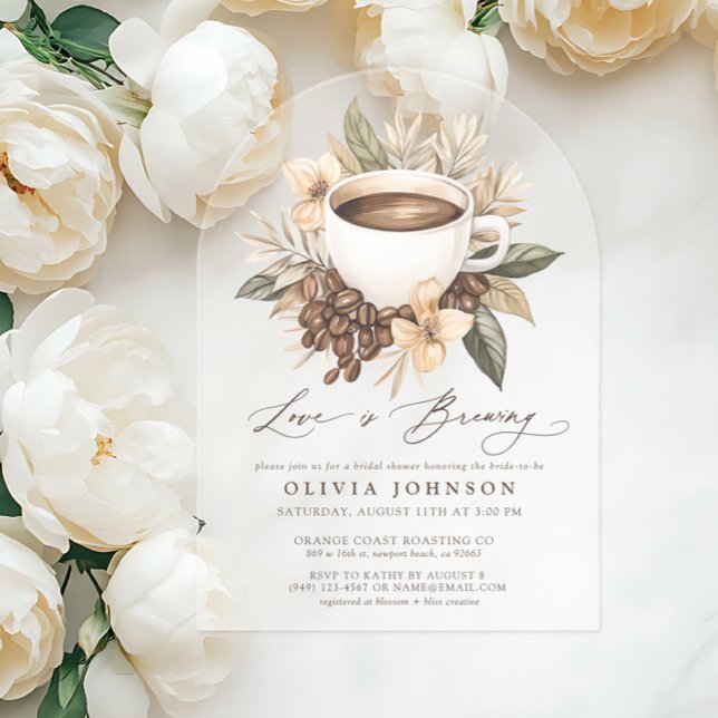 Floral Love is Brewing Bridal Shower Acrylic Invitations (Creator Uploaded)