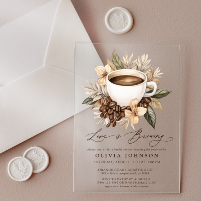 Floral Love is Brewing Bridal Shower Acrylic Invitations (Creator Uploaded)