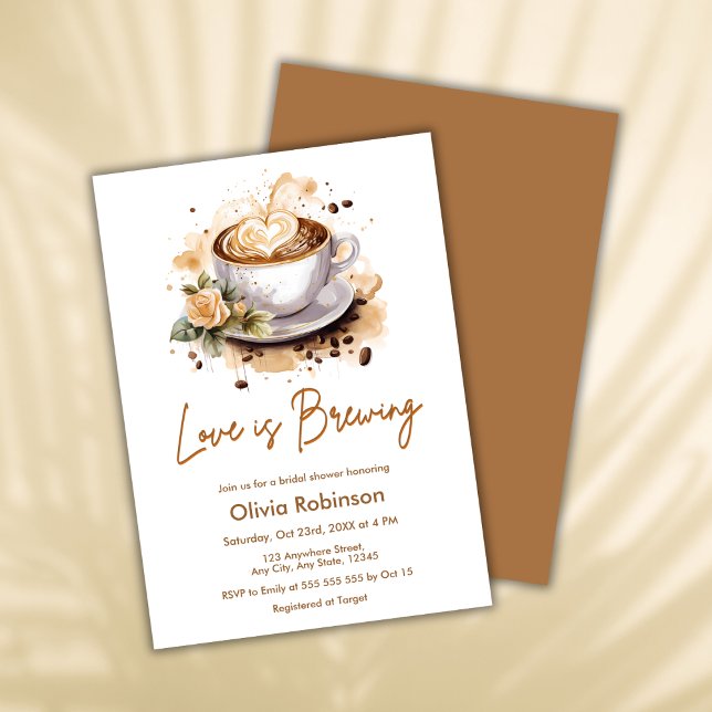 Floral Love is Brewing Brown Coffee Bridal Shower Invitation (Floral Love is Brewing Brown Coffee Bridal Shower Invitation )