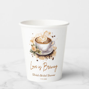 Floral Love is Brewing Brown Coffee Bridal Shower Paper Cups