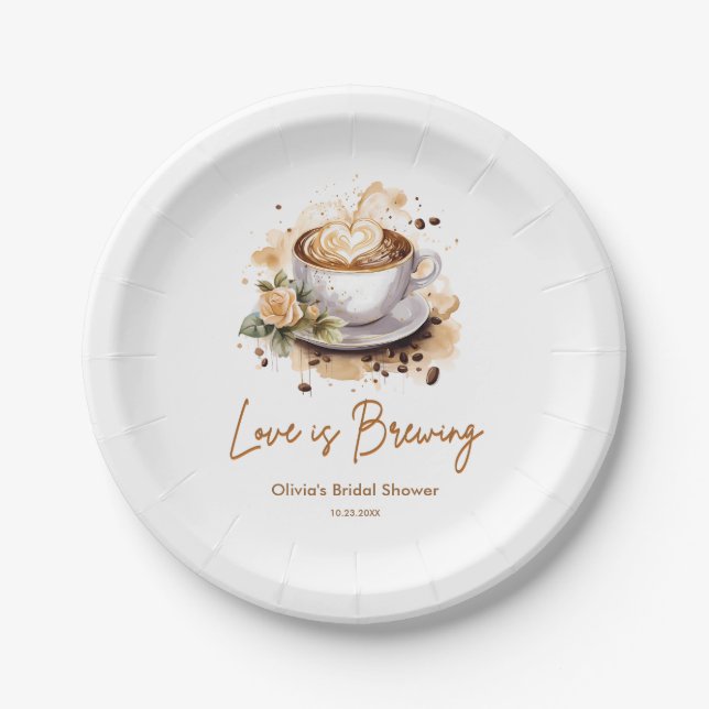 Floral Love is Brewing Brown Coffee Bridal Shower  Paper Plate (Front)