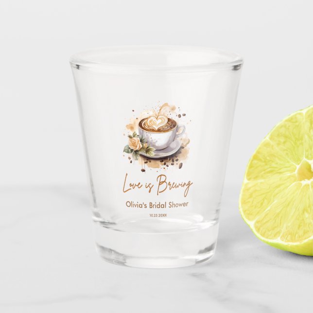 Floral Love is Brewing Brown Coffee Bridal Shower  Shot Glass (Front)