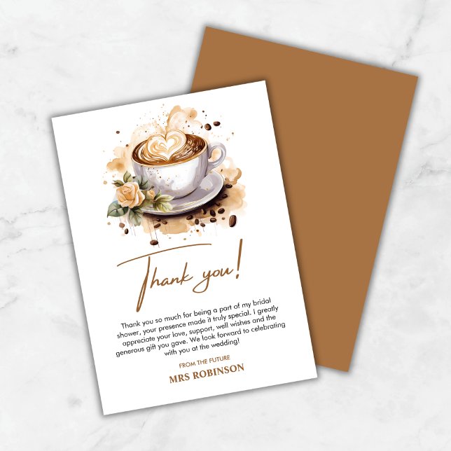 Floral Love is Brewing Brown Coffee Bridal Shower  Thank You Card (Floral Love is Brewing Brown Coffee Bridal Shower Thank You Card )