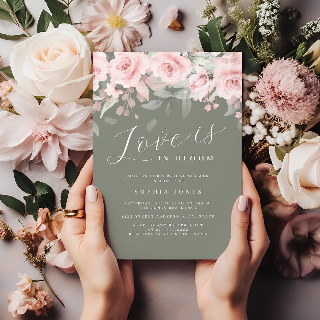 Floral Love is in Bloom Blush Sage Bridal Shower  Invitation (Creator Uploaded)
