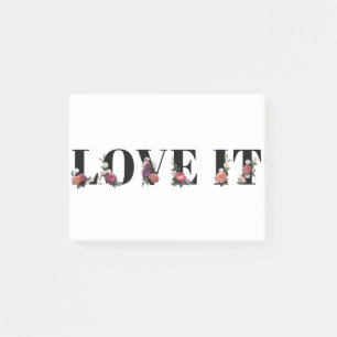 Floral love it word typography design element post-it notes